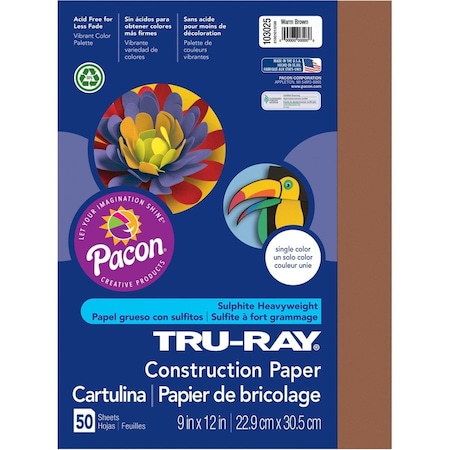 Tru-Ray Paper, Const, 9X12, Brown, 50Sh, PK50 PAC103025